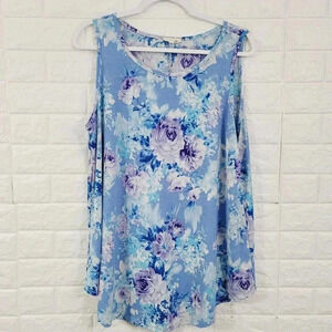 Sweet Lovely Women's Floral Relaxed Fit Tunic Top Sleeveless Blue Size 1XL